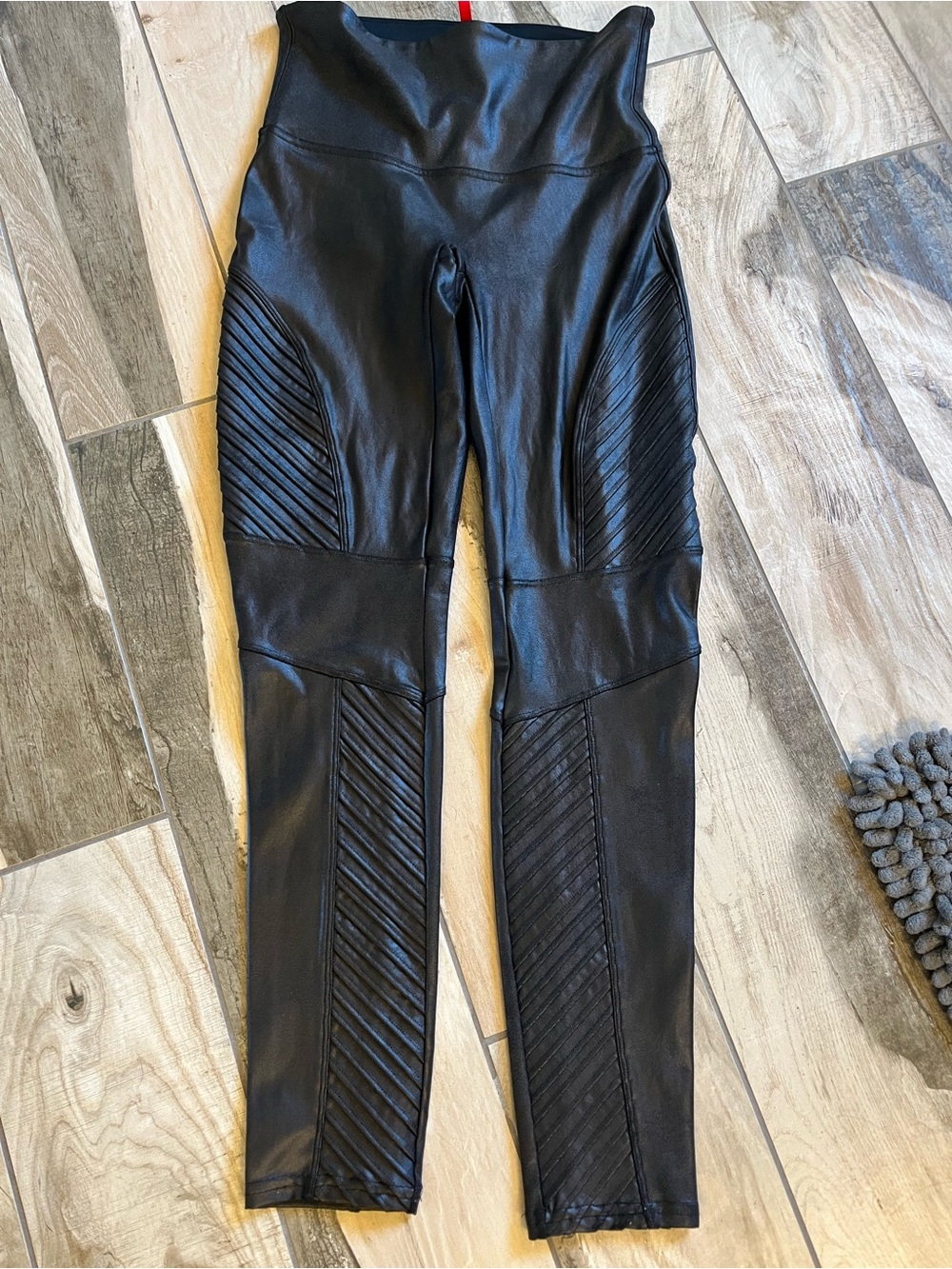SPANX Black Faux Leather Moto-Style Leggings